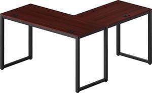 SHW L Shaped Corner Office Computer Desk, Black Cherry, 55" x 60"