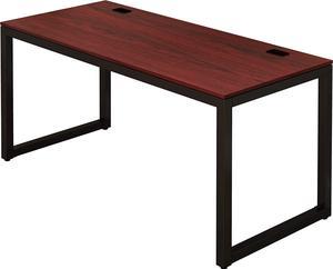 SHW Computer Desk Home Office Table, Black Frame w/Cherry Top, 55-Inch