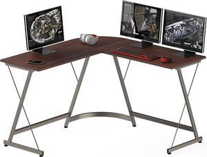 SHW Gaming Desk L-Shaped Office Computer Corner Table, Cherry