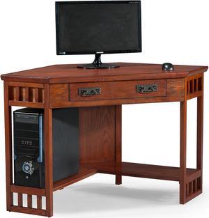 Leick Home 82430 Mission Corner Desk, Writing Computer Desk with Drop Front Keyboard Drawer, for Home Office, Solid Wood, Mission Oak