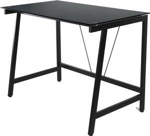OneSpace Contemporary Glass Writing Desk, Steel Frame, Black