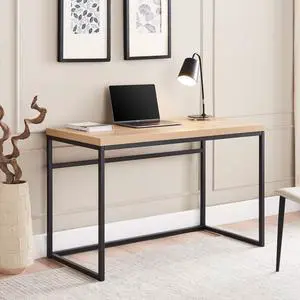 CENSI Natural Oak Writing Computer Desk, 47 Inch Home Office Desk, Wood and Metal, Modern Industrial Style (Light Wood)