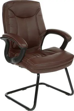 Office Star FL Series Faux Leather Padded Visitor's Chair with Contrast Stitching and Padded Loop Arms, Chocolate