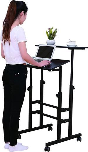 SDADI 2 Inches Carpet Wheels Mobile Standing Desk Stand Up Desk Height Adjustable Home Office Desk with Standing and Seating 2 Modes 3.0 Edition, Black S001BFBT