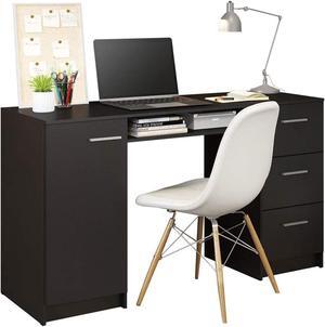 Madesa Computer Desk with 3 Drawers, 1 Door and 1 Storage Shelf, Wood Writing Home Office Workstation, Office Desk with Drawers - 30 H x 18 D x 53 W - Black