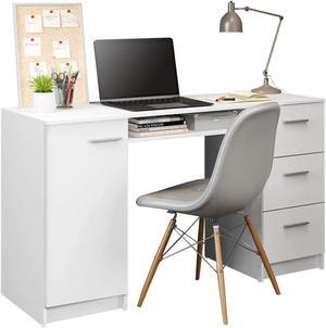 Madesa Computer Desk with 3 Drawers, 1 Door and 1 Storage Shelf, Wood Writing Home Office Workstation, Office Desk with Drawers - 30 H x 18 D x 53 W - White