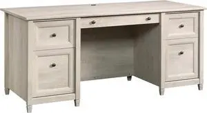 Sauder Edge Water Executive Desk, Chalked Chestnut, 65" Home Office Desk with Storage