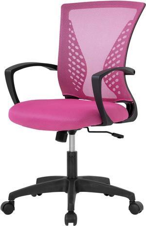 Home Office Chair Mid Back PC Swivel Lumbar Support Adjustable Desk Task Computer Ergonomic Comfortable Mesh Chair with Armrest (Pink)
