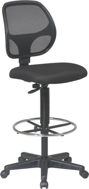 Office Star Deluxe Mesh Back Drafting Chair with 20" Diameter Adjustable Footing, Black Fabric Seat