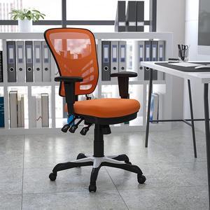 EMMA + OLIVER Mid-Back Orange Mesh Multifunction Executive Swivel Ergonomic Office Chair with Adjustable Arms