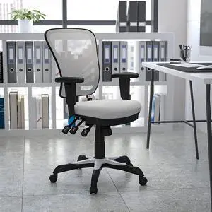 EMMA + OLIVER Mid-Back White Mesh Multifunction Ergonomic Office Chair - Adjustable Arms