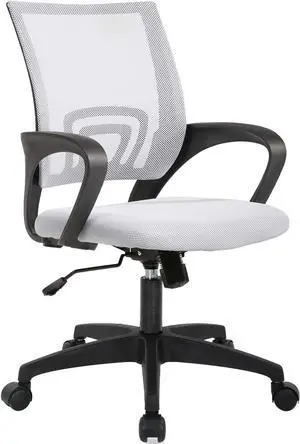 BestOffice | Ergonomic Office Chair | Mid-Back Swivel Desk Chair | Breathable Backrest & Lumbar Support | Adjustable Height | Sponge Seat | Rolling Wheels | White | for Adults & Women