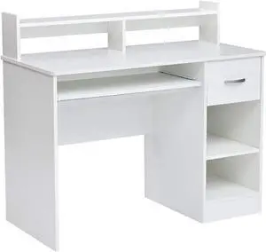 ROCKPOINT Axess White Computer Keyboard Tray and Drawer Small Home Office Bedroom, Homework and School Studying Writing Desk for Student with Storage
