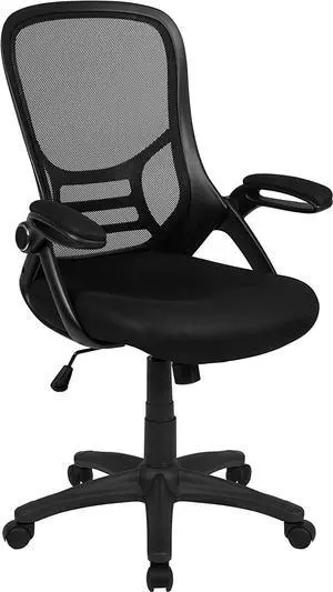 Flash Furniture Porter High Back Black Mesh Ergonomic Swivel Office Chair with Black Frame and Flip-up Arms