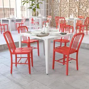 Flash Furniture Gael Indoor/Outdoor Modern Metal Dining Chairs, Commercial-Grade Galvanized Steel Restaurant Chairs, Set of 2, Red | Indoor/Outdoor Use Flash Furniture Gael Indoor/Outdoor Modern Metal Dining Chairs, Commercial-Grade Galvanized Steel Restaurant Chairs, Set of 2, Red | Indoor/Outdoor Use