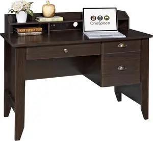 OneSpace Eleanor Executive Desk, Wood-Grain Office Desk with Hutch, Modern Computer Desk, Espresso