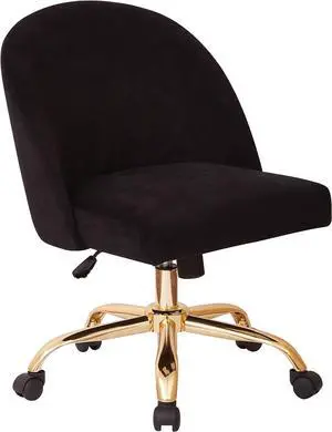 OSP Home Furnishings Layton Mid-Back Adjustable Office Chair with 5-Star Base, Gold Finish and Black Velvet