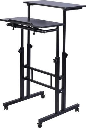 AIZ Mobile Standing Desk, Adjustable Computer Desk Rolling Laptop Cart on Wheels Home Office Computer Workstation, Portable Laptop Stand for Small Spaces Tall Table for Standing or Sitting, Black