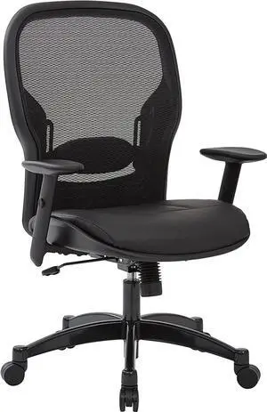 Space Seating 24 Series Professional Breathable Mesh Back Manager's Adjustable Office Chair with Bonded Leather Seat, Black Space Seating 24 Series Professional Breathable Mesh Back Manager's Adjustable Office Chair with Bonded Leather Seat, Black