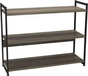 Household Essentials Wide 3Shelf Open Storage Bookshelf in Oak Rustic Wood Grain and White Metal Frame, Ashwood Household Essentials Wide 3Shelf Open Storage Bookshelf in Oak Rustic Wood Grain and White Metal Frame, Ashwood