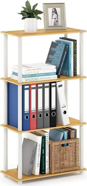 Furinno Turn-N-Tube Toolless 4-Tier Storage Shelves, Beech Furinno Turn-N-Tube Toolless 4-Tier Storage Shelves, Beech