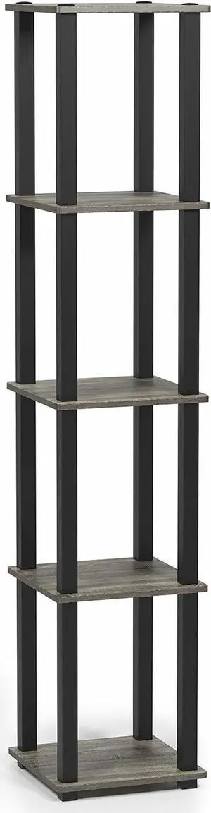FURINNO Turn-S-Tube 5-Tier Corner Square Rack Display Shelf, French Oak Grey/Black FURINNO Turn-S-Tube 5-Tier Corner Square Rack Display Shelf, French Oak Grey/Black