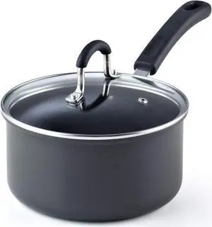 Cook N Home Professional Hard Anodized Nonstick Saucepan with Lid, 2.5-Quart, Black