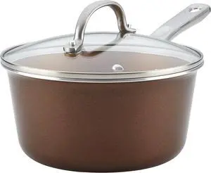 Ayesha Curry Home Collection Nonstick Sauce Pan/Saucepan with Lid, 3 Quart, Brown
