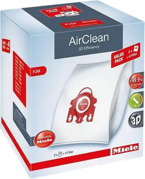 AirClean 3D Efficiency Dust Bag Type FJM XL Value Pack 8 Bags & 4 Filters