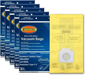 Envirocare Replacement Vacuum Bags Compatible with Kenmore Canister Type C/Q. 5055 50557 and 50558 Panasonic Type C-5 Vacuums 15 pack