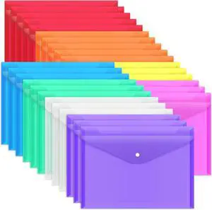 28pcs Plastic Envelopes Plastic Folders for Documents Poly Folders with Snap Closure 8 Colors A4 Size Letter Size for School and Office Supplies
