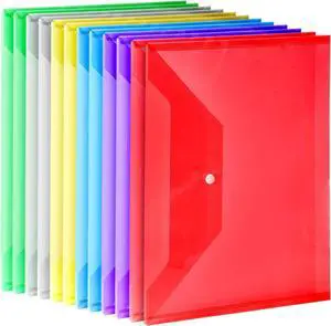 Plastic File Folders 12 PCS A4 Plastic Envelopes with Snap Closure Folders for Document Reusable File Bags Document Holder for School Office