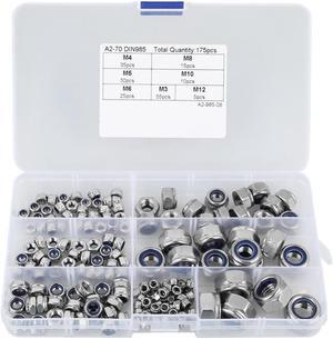 175pcs/set M3 M4 M5 M6 M8 M10 M12 Stainless Steel Hex Nuts Assortment Kit For Screws Woodworking Tools Hardware