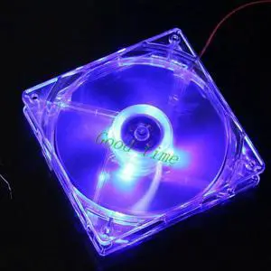 2 pcst Blue Quad 4 LED Lights Transparent 80x80x25mm 12V 2 Wire 4 Pin PC Computer Case Cooling Fan 80mm Mod