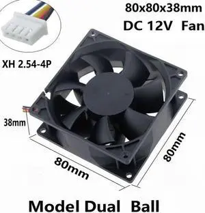 1 Pcs 80x80mm DC Fan 12V Dual Ball Bearing 80mm x 38mm CPU Heatsink PC Case Cooling Fan 12 Volt 4 Pin Radiator 8cm
