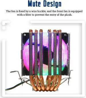 6 Heat Pipe CPU Cooler RGB LED Fan 4pin CPU Fan Cooling Cooler Heatsink Quiet for Intel 775/1150/1151/1155/1156/1366 for AMD All