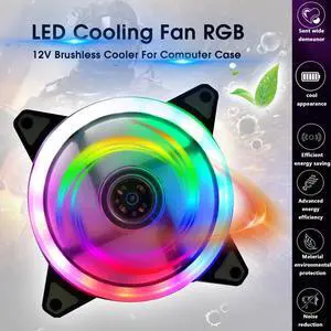 120mm LED Cooling Fan 12V 4Pin to 3Pin RGB Ultra Quiet Computer PC CPU Cooler EM88