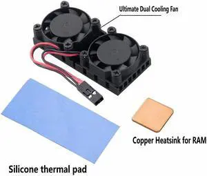 2 Pcs Ultimate Dual Cooling Fan and RAM Copper Heat Sink Cooler For Raspberry Pi 3 Raspberry Pi 2 Model BB+ NESPi