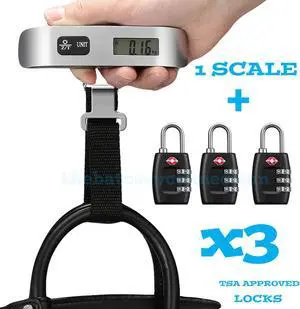 3xTSA Approve Combinon Travel Luggage Suitcase Bag Lock Hanging Scale Weight