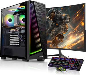 AQVIN - AQ50 Gaming Desktop Tower PC Windows 10 Pro Computer - Intel Core I7 Processor Up to 4.00 GHz - GeForce RTX 3050 6GB GDDR6 GPU - 32GB RAM - 2TB SSD - 27-inch Curved Gaming Monitor - RGB Light