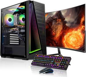 AQVIN - AQ50 Gaming Desktop Tower PC Windows 10 Pro Computer - Intel Core I7 Processor Up to 4.00 GHz - GeForce RTX 3050 8GB GDDR6 GPU - 32GB RAM - 2TB SSD - 27-inch Curved Gaming Monitor - RGB Light