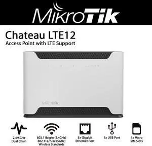 Mikrotik Chateau LTE12 RBD53G-5HacD2HnD-TC&EG12-EA Access Point with Dual-chain 2.4/5GHz 5x Gigabit Ports and CAT12 LTE Support Mikrotik Chateau LTE12 RBD53G-5HacD2HnD-TC&EG12-EA Access Point with Dual-chain 2.4/5GHz 5x Gigabit Ports and CAT12 LTE Support