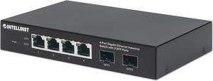 Intellinet Industrial 4-Port Gigabit Ethernet Switch with 2 SFP Ports, IP40-Rated Metal Housing, DIN-Rail Mount