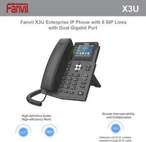 Fanvil X3U Enterprise VoIP Phone with 6 SIP Lines - Dual-Port Gigabit Ethernet - 2.8-Inch Color Display