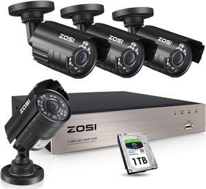 ZOSI 1080P Security Camera System with 1TB Hard Drive H.265+ 8CH Full 1080P HD Video DVR Recorder with 4X HD 1920TVL 1080P Indoor Outdoor Weatherproof CCTV Cameras ,Motion Alert,Remote Access