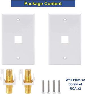 VCE 2-Pack Single RCA Connector Wall Plate for Subwoofer Audio Port-White