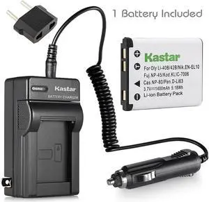 Kastar Compatible Battery 1x and Charger Replacement for Olympus LI-42B LI-40B, Fujifilm NP-45, Nikon EN-EL10, Kodak KLIC-7006 K7006, Casio NP-80 CNP80, Pentax D-Li63, D-Li108, Ricoh DS-6365 Battery