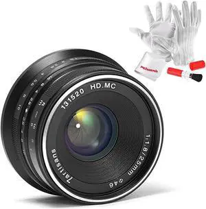 7artisans 25mm F1.8 APS-C Large Aperture Manual Focus Fixed Lens for Olympus and Panasonic Micro Four Thirds MFT M4/3 Cameras - Black