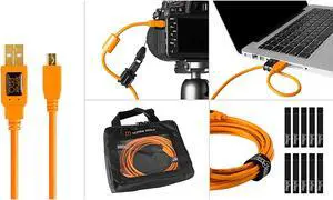 Starter Tethering Kit w/TetherPro USB 2.0 to Mini-B 5-Pin Cable, 15 (4.6m), High-Visibility Orange