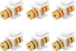 VCE 3 Pairs Banana Jack Binding Post Keystone Jack Insert with Black & Red Rings